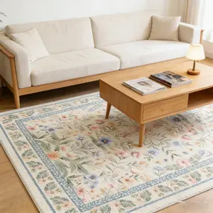 Vintage French Country Floral Print Carpet, Large Living Room Bedroom Rug, Non-Slip Plush Mat, Home Decor