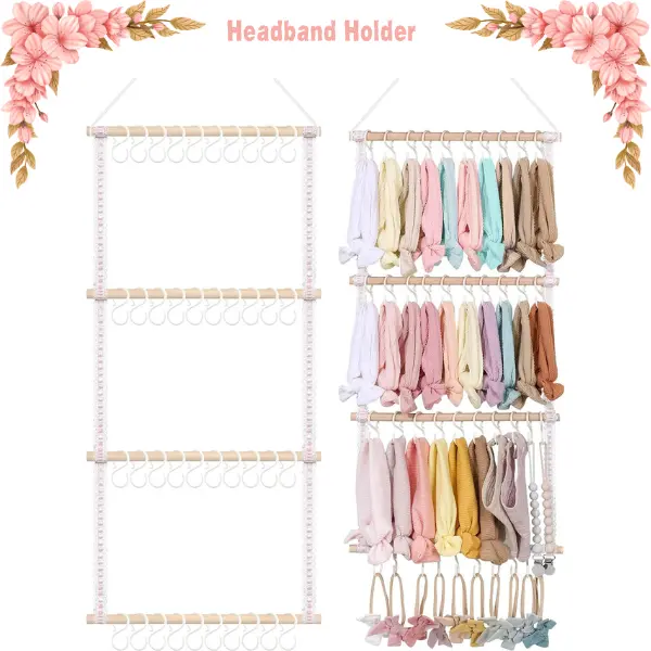 Baby Headband Holder for Girls, Headband Organizer & Hair Bow Holder, Baby Hair Accessories Display, Wall Hanging Nursery Decor for Baby Girl Room, Nursery & Kids' Room