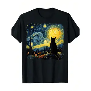 Cotton Cat Starry Night Van Gogh Cat For Cat Lover Cat Mom Cat Dad T-ShirtCouple Clothing 2025Family T-Shirt