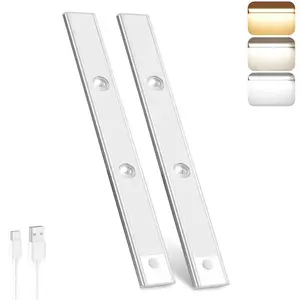 【Spring & Easter】2-Pack Closet Lights USB Rechargeable Smart Motion Sensor 3-Color Dimmable Wall Mounted Adjustable Brightness for Kitchen Wardrobe Pantry Closet Coffee Corner Bathroom Stairs Hallway Sink Cabinet Laundry Room Tool Room Garage Fridge lamp