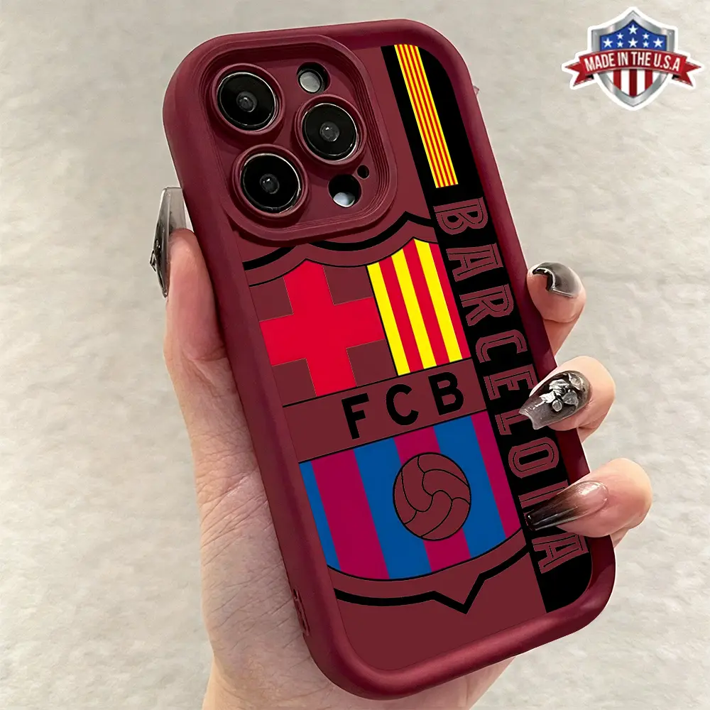 Stylish Barcelona Soccer Team Logo Design Phone Case for iPhone 17 16 15 14 Pro Max 13 12 11 XR XS Plus Air Slim Protective Anti Drop TPU Cover Trendy Football Club Fan Aesthetic Phone Accessory