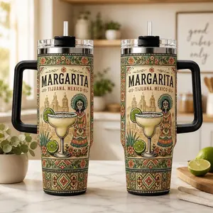 Margarita 40oz Tumbler, Tijuana Mexico Cocktail Travel Cup, Mexican Folk Art Fiesta Tumbler, Cinco de Mayo Gift
