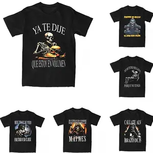 Vintage Calacas Chidas Graphic Tee Men Funny Skeleton T Shirt for Gym Workout Streetwear Casual Cool Oversized Fit Soft Cotton Comfort