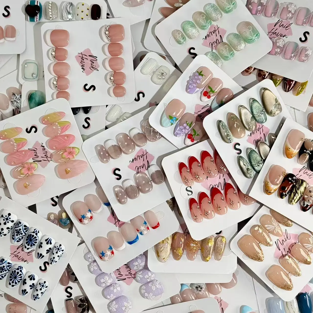 Grab Bag 5 Random Press on Nail sets - No Cases or tool Kits included - Hand Made Acrylic Press-on Nails