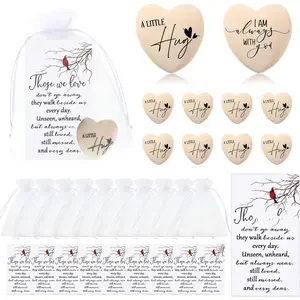50 Sets Funeral Favors for Guests Bulk Pocket Hug Wooden Heart Token with Red Cardinal Greeting Cards and Organza Bags Memorial Day Gifts for Church Family Celebrations of Life Favors