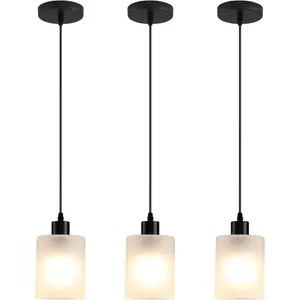 3-Pack Industrial Pendant Lighting, Modern Frosted Glass Shade Farmhouse Adjustable  Light Fixtures for Kitchen  Living Room Bedroom Hallway