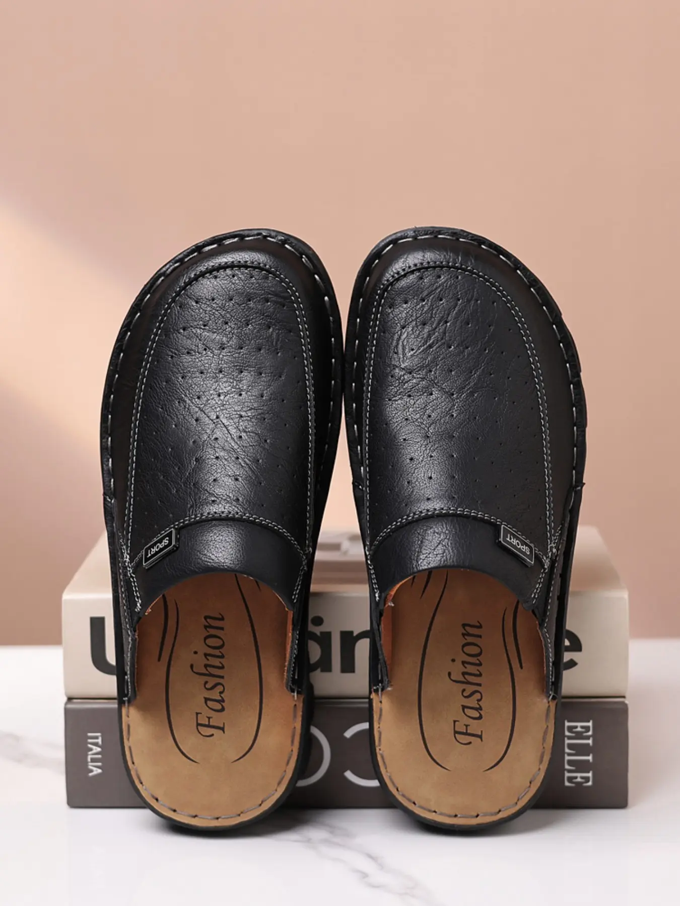 Versatile PU Leather Flat Sandals, Casual Above-The-Ankle Design, Rubber Sole Comfort, Perfect for All Seasons, Combines Leisure & Light Workwear Style, PU Leather Mules