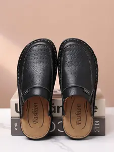 Versatile PU Leather Sandals, Casual Above-The-Ankle Design, Rubber Sole Comfort, Perfect for All Seasons, Combines Leisure & Light Workwear Style, PU Leather Mules