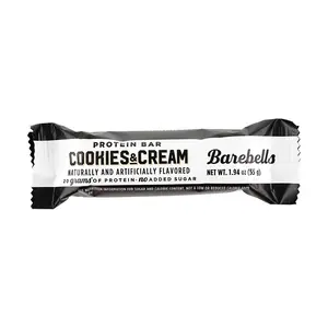 BAREBELLS Protein Bar, Cookies & Cream Flavor, 55g - High Protein Snack, Low Sugar, Post-Workout Fuel