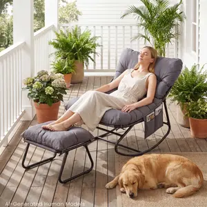 MAMIZO Outdoor Rocking Chair with Ottoman, Oversized Papasan rocker with Thick Cushion, Sturdy Metal Frame Patio Lounge Chair for Porch Backyard Balcony Bedroom Garden summerwins DealsForYouDays