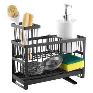 【Father's Day】VEVOR Kitchen Sink Caddy Organizer,  , 2 Tier Sponge Holder for Kitchen Sink with High Brush Holder & Divider, Storage Rack with Rotatable Drainage Spout, Countertop Organizers and Storage Essentials