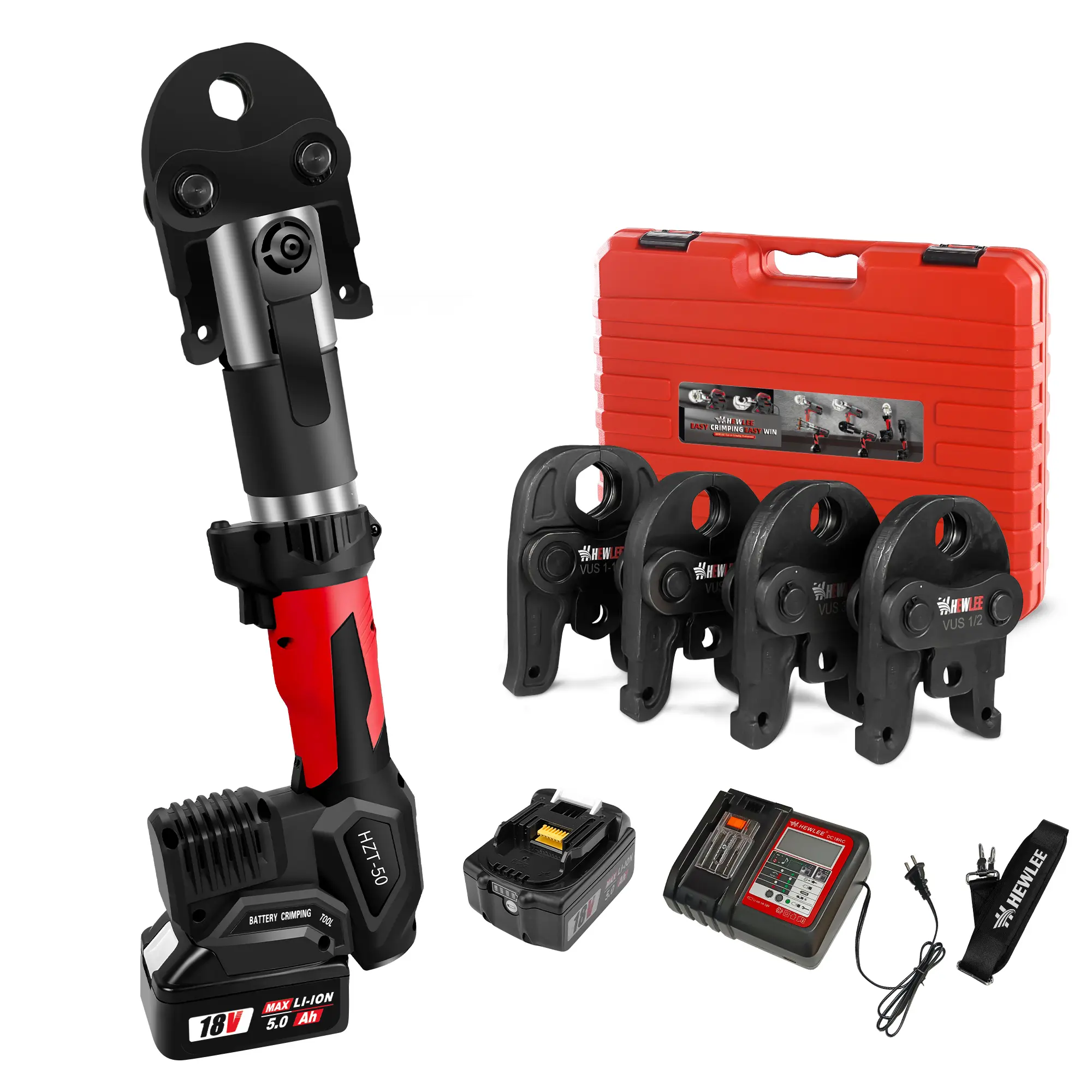 Battery-Powered Pro Press Copper Crimper Tool (HZT-50B) with 4 Jaws (1/2", 3/4", 1", 1-1/4"), 42KN Force for US Standard Copper Pipes/Stainless Steel Tubes, Plumber-Focused Tools, Hardware