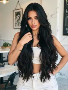 32 Inch Long Curly Middle Part Natural Daily Wig, Heat Resistant High Temperature Synthetic Fiber, Synthetic Wavy Curly, Suitable for Women, Synthetic Fiber Wigs