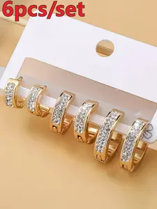 Fashion Micro-Pave Cubic Zirconia Stainless Steel Hoop Earring Sets, Simple Unisex Couple Daily Wear Trendy Ear Rings, Fashionable Jewelry