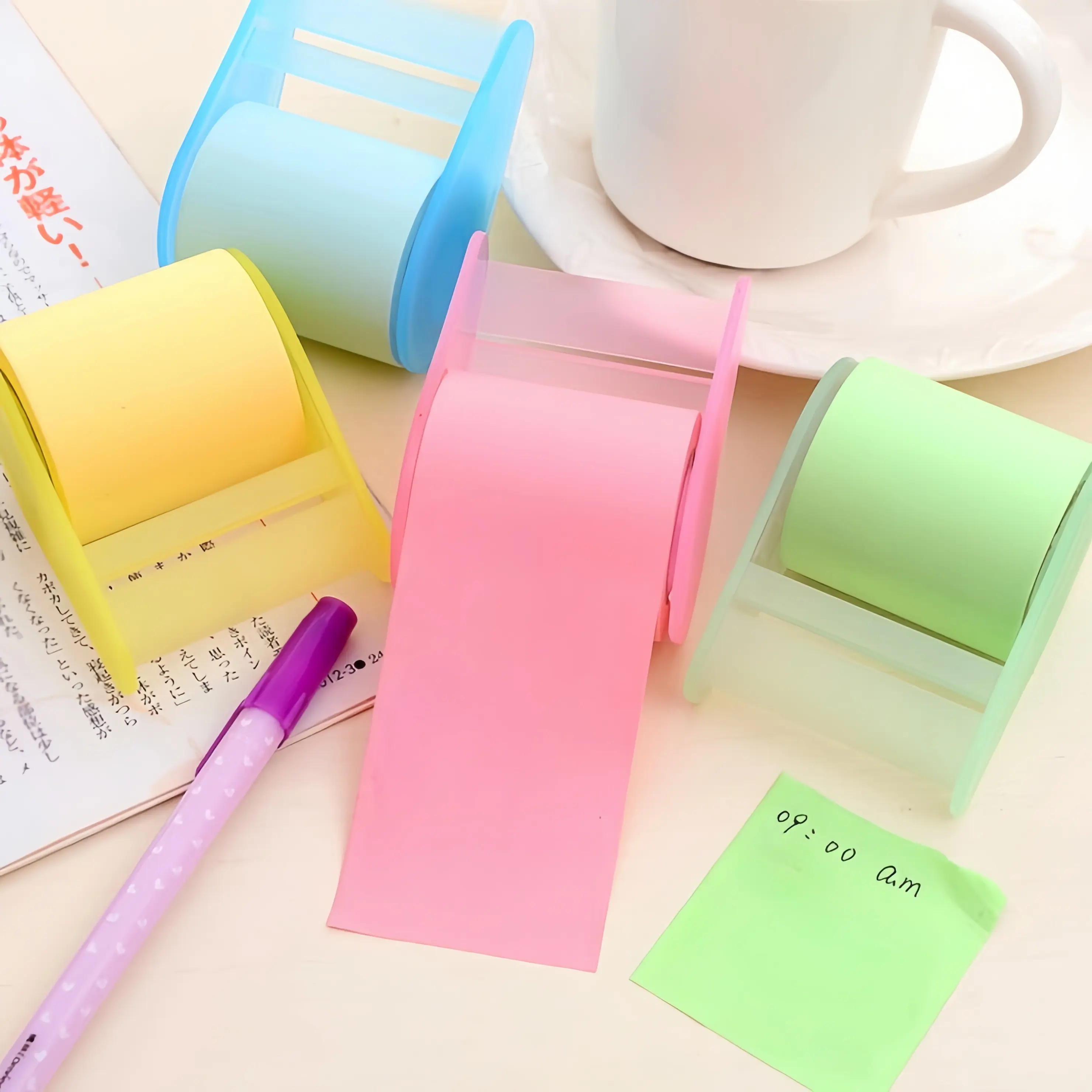 Aesthetic Cute Full Adhesive Sticky Notes With Detachable Tape Dispenser, Ideal For School Class Notes, Office Reminders, Daily Messages, Journal Planning, Book Page Marking, Desk Labeling, Study Revision & Fridge Memos-MM1