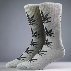 Grey and Black Marijuana Leaf Crew Socks