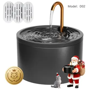 MISFANS 2.1L Ceramic Cat Fountain D02– Ultra Quiet, Self-Cleaning Water Dispenser for Cats & Small Pets | Elegant White/Black Design, Includes 3 Filters & Sponges|Wired plug-in model