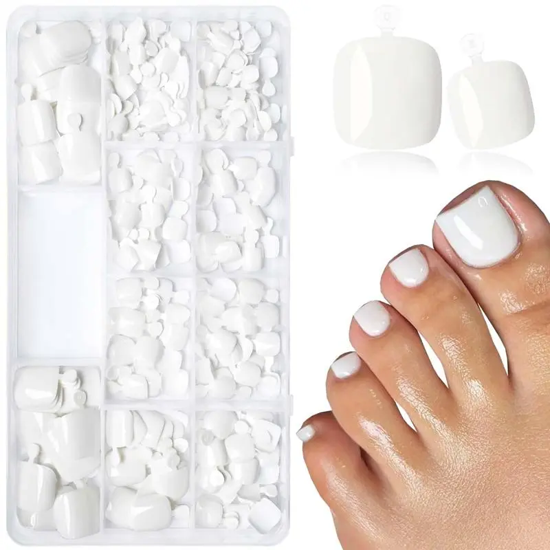 White Fake Press-On Toenail Tips, 240pcs 12 Sizes French Tip Toenails Artificial False Toenail Press-Ons for Home Nail Extension DIY Salon Use