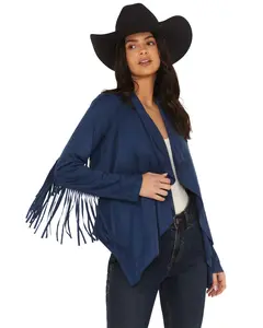 Shyanne Women's Women'S Cascade Front Fringe Faux Suede Jacket - Swsp25o68-Nvy