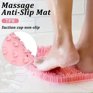 1 silicone massage mat bath and shower, foot and back cleaner, wall-mounted exfoliating brush with sliding suction cup, bathroom cleaning tool