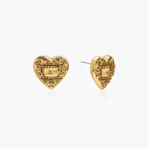 en route Belted Heart Stud Earrings in Gold, Minimalist Heart Design with Polished Finish, Featuring Special Heart-Shaped Back Lifters for Secure, Comfortable Wear, Everyday Chic & Layered Looks