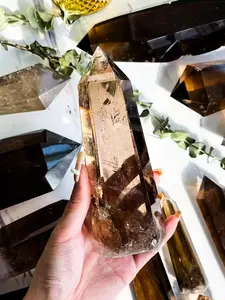 1PC Rare Smoky Quartz Tower, Smoky Quartz Crystal Tower Point, Natural Brown Obelisk Wand, Mineral Specimens, Home Decorative Art Collect, Easter Valentine's Day Gift, The Ideal Choice for Crystal Enthusiasts, Gemstone Tower