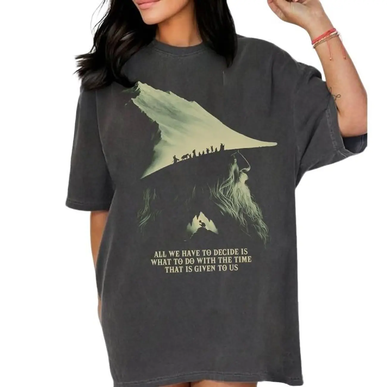 LOTR Gandalf Quote All We Have To Decide Vintage Shirt, Lord of the Rings Graphic Tee, Wizard Silhouette Graphic T-Shirt