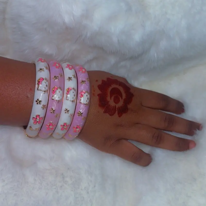 Purple and white kitty bangle set