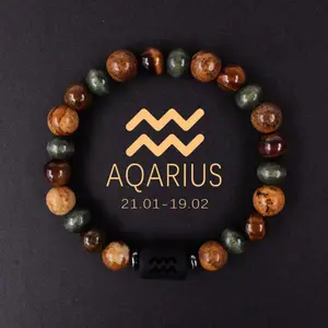 2026 Natural Stone Tiger Eye Picture Round Beads 12 Constellation Bracelet For Men And Women