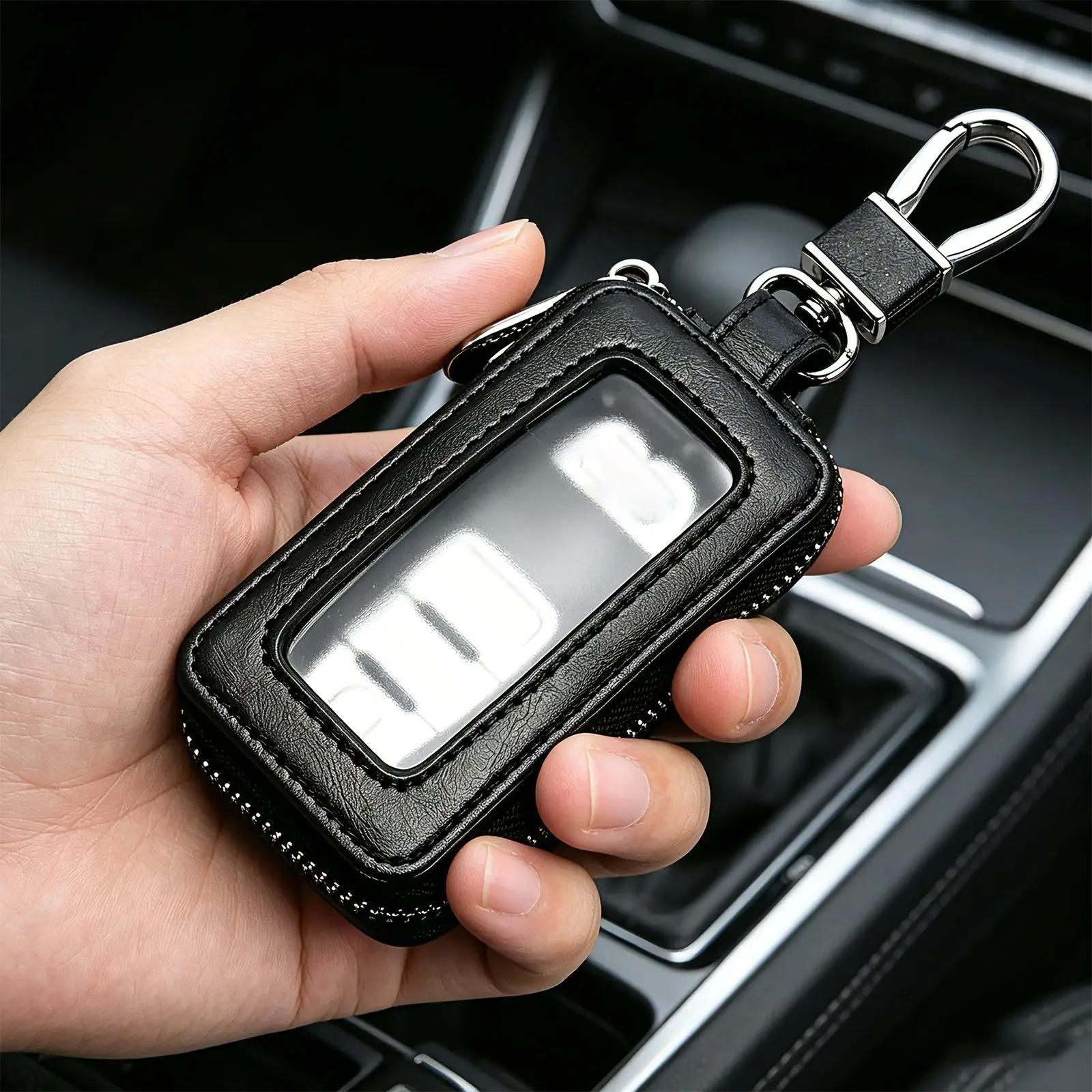 Universal Car Key Holder Case, Stylish and Functional Mirror-Style Zipper Key Case with Key Ring, Unisex Modern Key Pouch for Daily Use