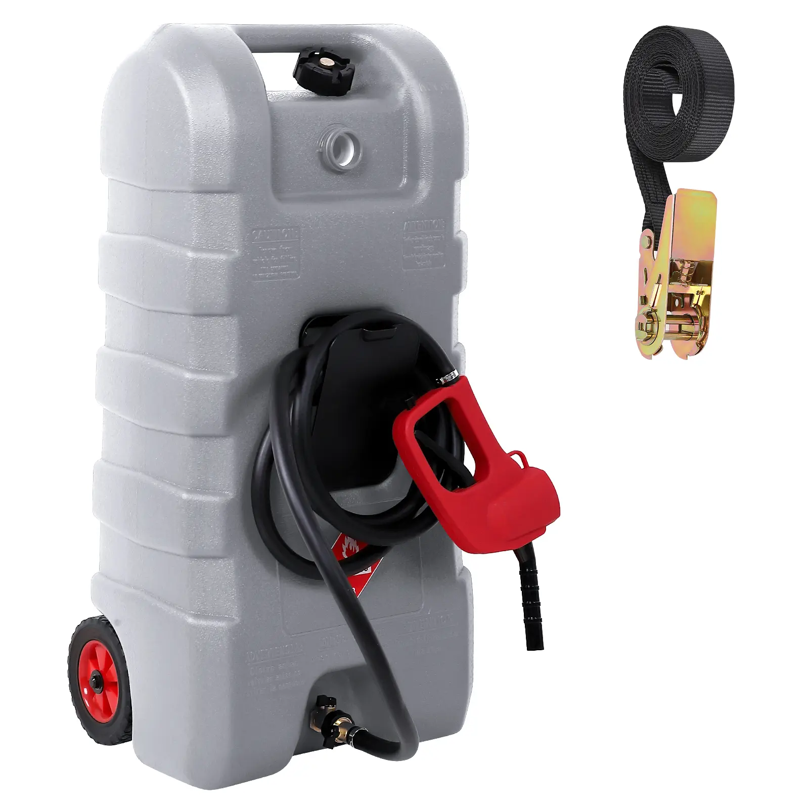 15 Gallon Portable Fuel Caddy on Wheels, Heavy Duty Gasoline Tank with Siphon Pump and 10ft Hose, Secure Fuel Transfer and Storage for Cars, Lawnmowers, ATVs, Boats, Yellow