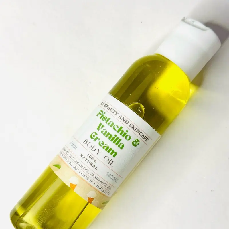 Pistachio and Vanilla Cream Body Oil Natural Care Massage Comfort Scent 100% Natural Jojoba & Rice Bran Oils Non-Greasy Formula dry