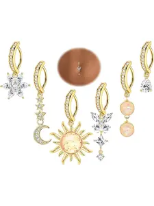 Women's Elegant Rhinestone Decorated Belly Ring, Exquisite Trendy Flowers Butterfly Design Belly Button Rings, Belly Hoops, Fashionable Body Piercing Jewelry for Women & Girls