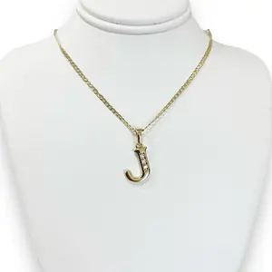 Thin Cuban Chain with Letter J Pendant 17 1/2 Inches - Fashion Accessory