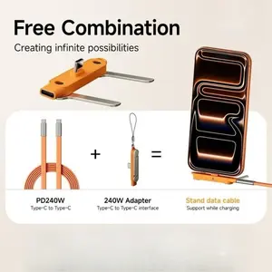 240w Foldable Phone Stand Data Cable Dual Type-C Super Fast Charging, Bent Head Not Blocking Hand, Desktop Phone Stand for Huawei Xiaomi Honor Laptop
