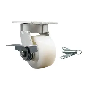 Service Caster SCC-KP30S420-NYB-SLB-BSL Heavy Duty Kingpinless Swivel Top Plate Caster with Side Lock Brake & Bolt on Swivel Lock & 4 in. Nylon Wheel with Ball Bearings - 800 lbs Capacity per Caster
