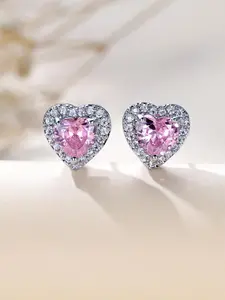 Women's Elegant Dainty Heart Zirconia Inlaid Design Hypoallergenic Cubic Zirconia Artificial Zircon Decor High Quality Stud Earrings for Gift, Fashionable Earrings Jewelry for Girlfriend for Party, Daily Clothing Decor for Girl
