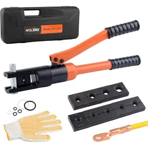 Hydraulic Crimping Tool 12 Tons, 8AWG-4/0AWG(250MCM), Hydraulic Cable Lug Crimper with Standard US 9 Pairs of Dies for Wire Battery Cable Crimping Tool