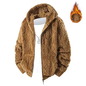 Men's Fleece Lined Wool Jacket Winter Coat Windproof Stand Collar Full Zip Hooded Overcoat for Casual & Formal Occasions Machine Washable Winter Apparel
