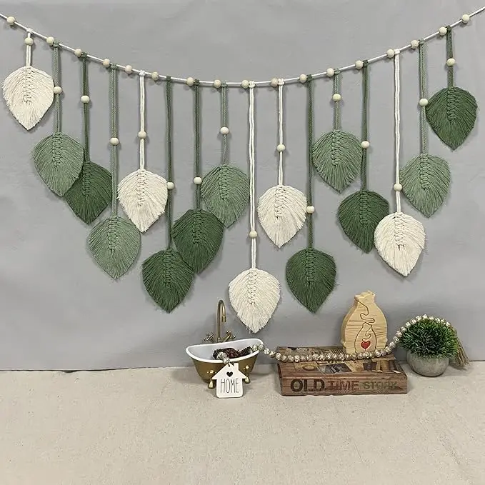Bohemian-Rustic Macrame Leaf Hanging Wall Decor - Nature-Inspired Room Art Home Accent for Bedroom, Wardrobe, Ideal Valentine's Day, Anniversary Gift for Friends, Valentines Day