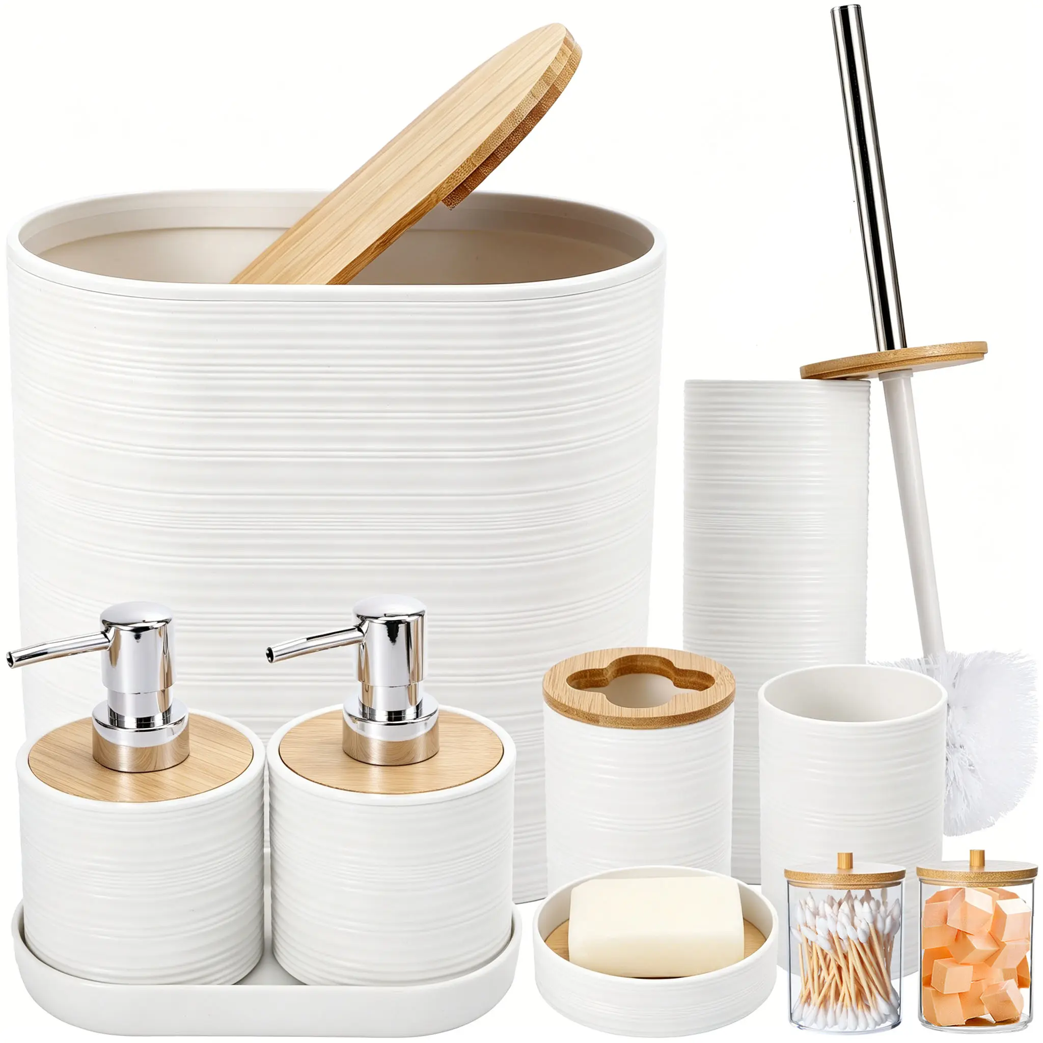 10 Pcs Bathroom Hardware Accessories Set, Includes Soap Dispenser, Toothbrush Holder, Mouthwash Cup, Soap Dish & Cotton Swab Storage Jar, Multi-purpose Organizer for Bathroom Kitchen Living Room, Ideal Housewarming Gift, Bathroom Caddy Set, Easy Bathroom
