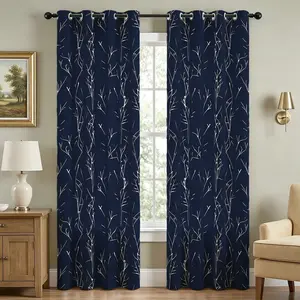 Blackout Curtains Thermal Insulated Soundproof Grommet Drapes,  Line Dots Foil Print,  2 Panels, Machine‑Washable Window Curtains for Bedroom Living Room Nursery