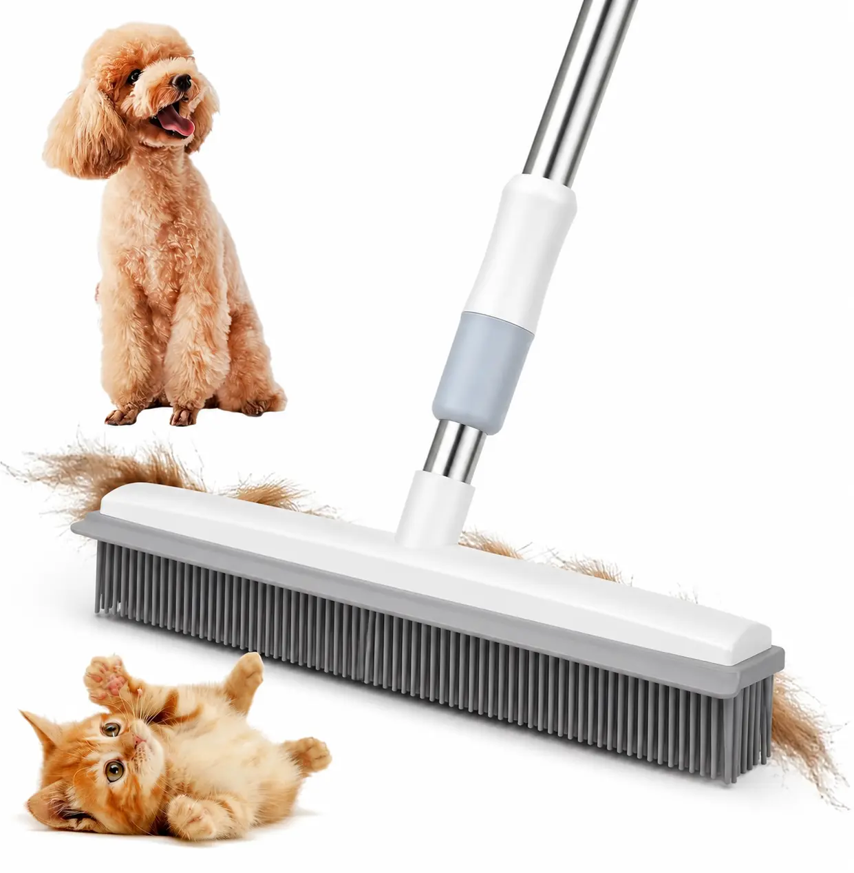 2-in-1 Silicone Floor Scrub Brush & Squeegee – Pet Hair Remover Carpet Cleaner for Tile, Bathroom & Hardwood Floors