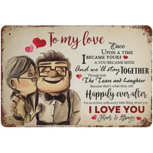 DISNEY CLASSIC Vintage Metal Tin Sign, to My Love Once Upon A Time I Became Yours I Love You Valentine's Day Sign Funny Novelty Kitchen Bar Garage Home Decor Wall Art Tin Signs