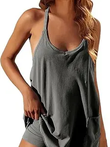 Summer Mini Romper Dress Workout Tennis Active Sports Athleisure Outfits built in Shorts Trendy Vacation for Women