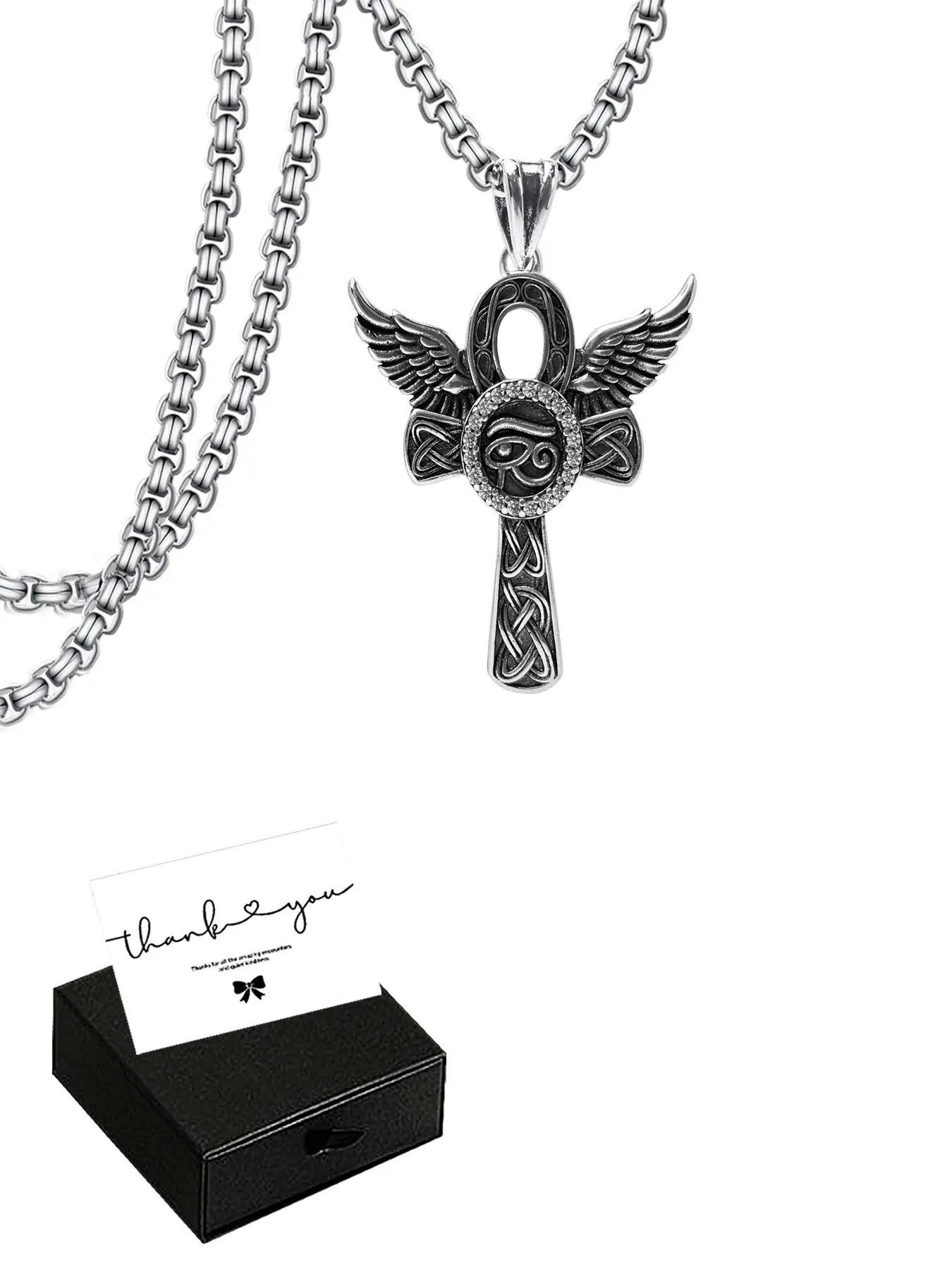 Demon Eye Cross Pendant Necklace, Hawk Wing Celtic Knot Charm, Perfect Gift for Easter, Halloween, Christmas, Birthday