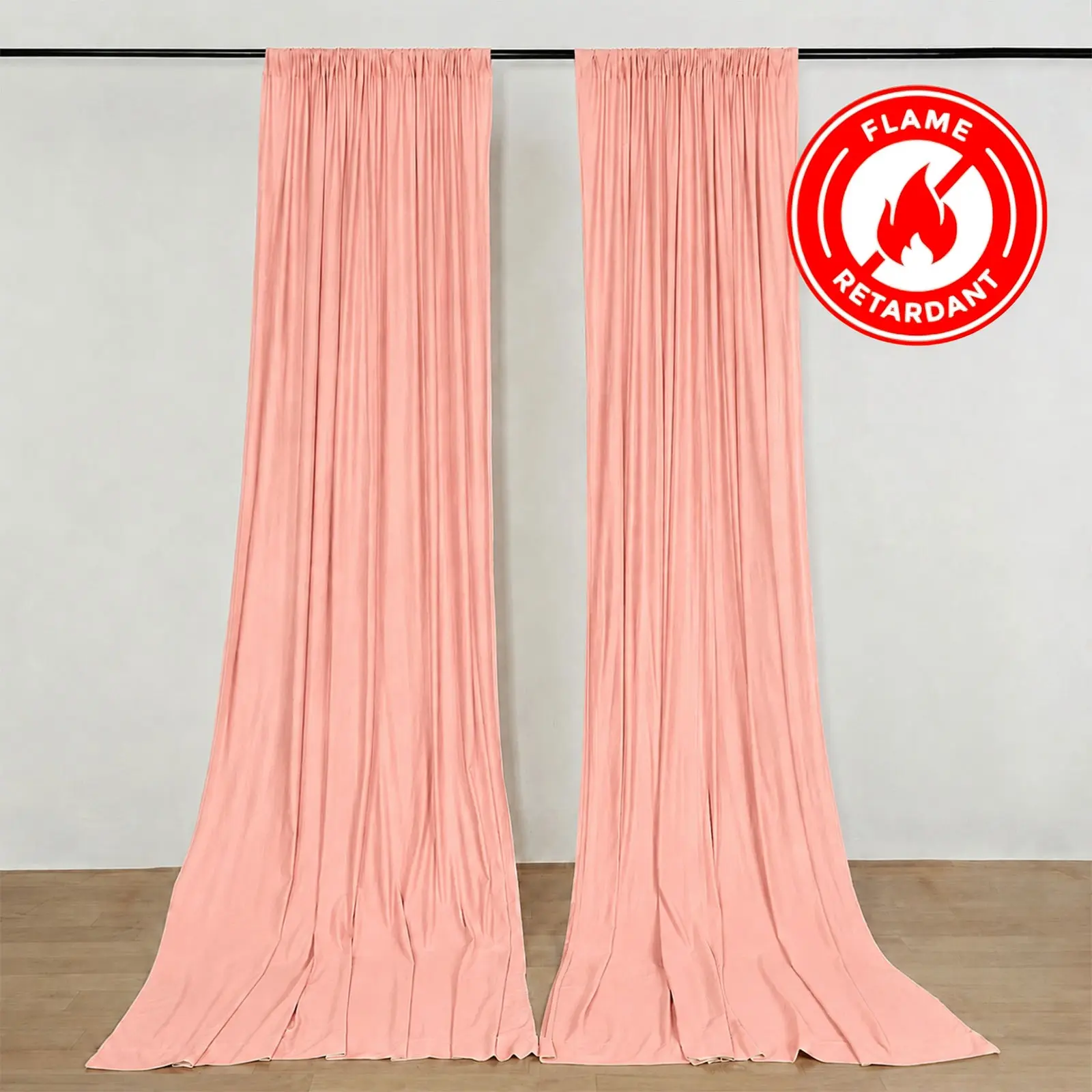 2-Pack 5ftx10ft Dusty Rose Scuba Polyester Curtains - Wrinkle Resistant Photography Window Backdrop Drapes, Durable Flame-Resistant Banquet Halls Event Divider Panels with Rod Pockets, 2-Piece Curtains