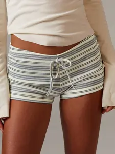 Women's Striped Knit Short Hot Pants, Fall Fashion Women's Casual Clothing, Back-To-School Season, Tight Fit Jeans, Casual Fashionable Shorts