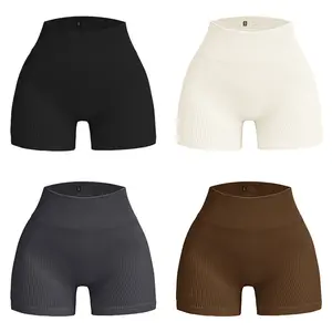 Women's Seamless Ribbed High Waist Yoga Biker Shorts, Moisture-Wicking Quick Dry Workout Shorts