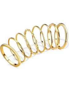 8pcs 1mm 2mm Stainless Steel Rings for Women Men, Minimalist Fashion Jewellery Dainty Plain Thin Knuckle Stacking Midi Thumb Rings, Silver Color Jewelry
